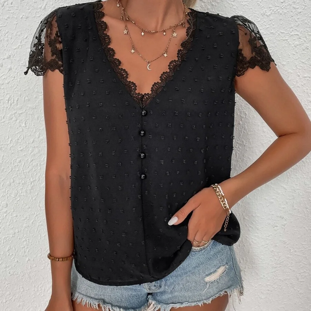 Boho Swiss Dot Floral Lace Blouse - Picture 4 of 13